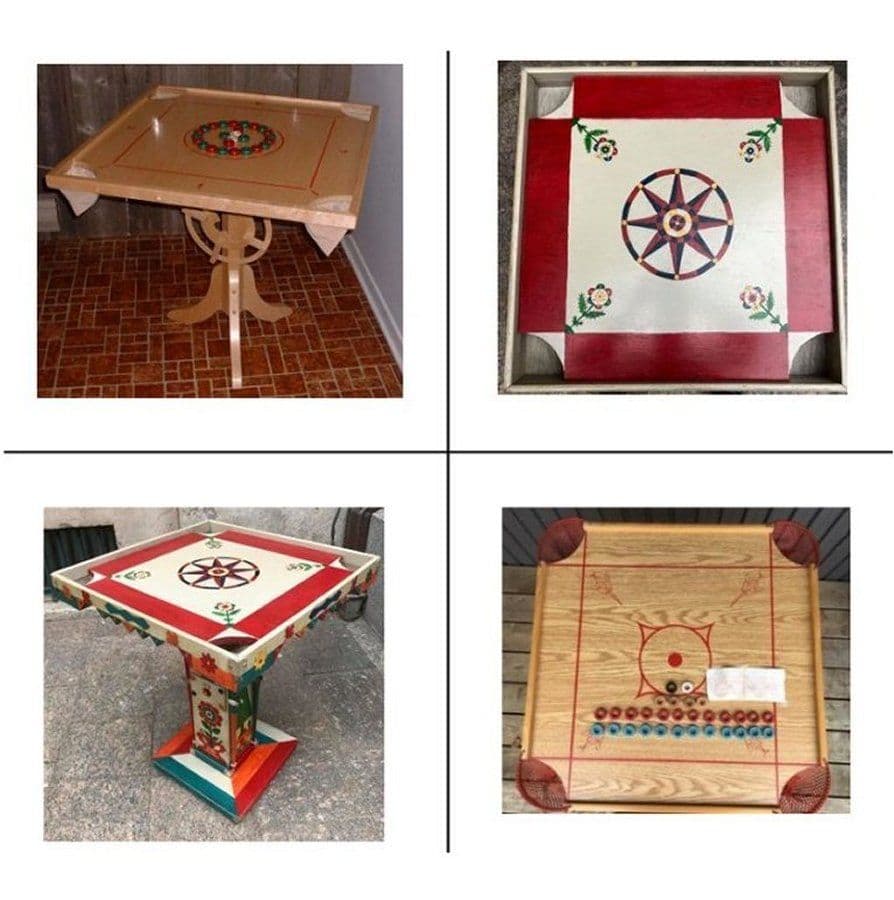 Carrom board, full size, with coins